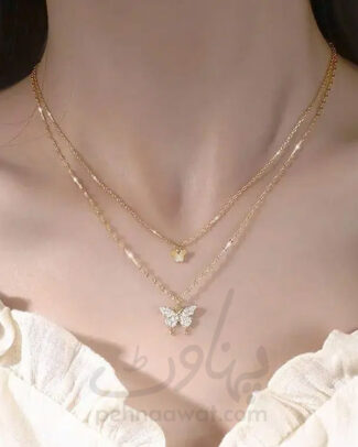 1 Pc Alloy Gold Plated Double Layered Butterfly Design Pendant