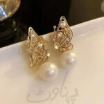 Pair Of Alloy Gold Plated Butterfly Design Pearl Earrings