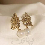 Pair Of Alloy Gold Plated Butterfly Design Pearl Earrings
