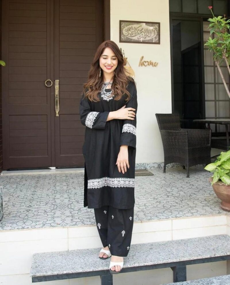 2 Pcs Women's Lawn Stitched Embroidered Shirt And Trouser