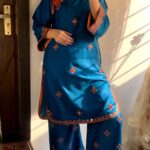 2 Pcs Women's Blue Balochi Embroidered Design Suit