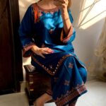 2 Pcs Women's Blue Balochi Embroidered Design Suit