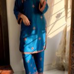 2 Pcs Women's Blue Balochi Embroidered Design Suit