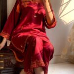 2 Pcs Women's Red Balochi Embroidered Design Suit
