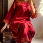 2 Pcs Women's Red Balochi Embroidered Design Suit