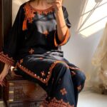 2 Pcs Women's Black Balochi Embroidered Design Suit
