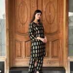 2 PCs Women's Black Stitched Printed Arabic Lawn Suit Shirt And Trouser