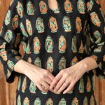 2 PCs Women's Black Stitched Printed Arabic Lawn Suit Shirt And Trouser