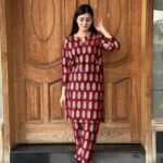 2 PCs Women's Maroon Stitched Printed Arabic Lawn Suit Shirt And Trouser