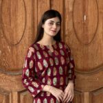 2 PCs Women's Maroon Stitched Printed Arabic Lawn Suit Shirt And Trouser