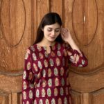 2 PCs Women's Maroon Stitched Printed Arabic Lawn Suit Shirt And Trouser