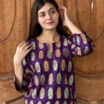 2 PCs Women's Purple Stitched Printed Arabic Lawn Suit Shirt And Trouser
