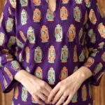 2 PCs Women's Purple Stitched Printed Arabic Lawn Suit Shirt And Trouser