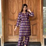 2 PCs Women's Purple Stitched Printed Arabic Lawn Suit Shirt And Trouser