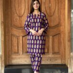 2 PCs Women's Purple Stitched Printed Arabic Lawn Suit Shirt And Trouser