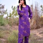 2 Pcs Women's Sparrow Stitched Linen Block Printed Shirt & Trouser