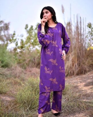 2 Pcs Women's Sparrow Stitched Linen Block Printed Shirt & Trouser