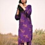 2 Pcs Women's Sparrow Stitched Linen Block Printed Shirt & Trouser