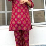 2 Pcs Women's Round Neck Linen Block Printed Stitched Suit