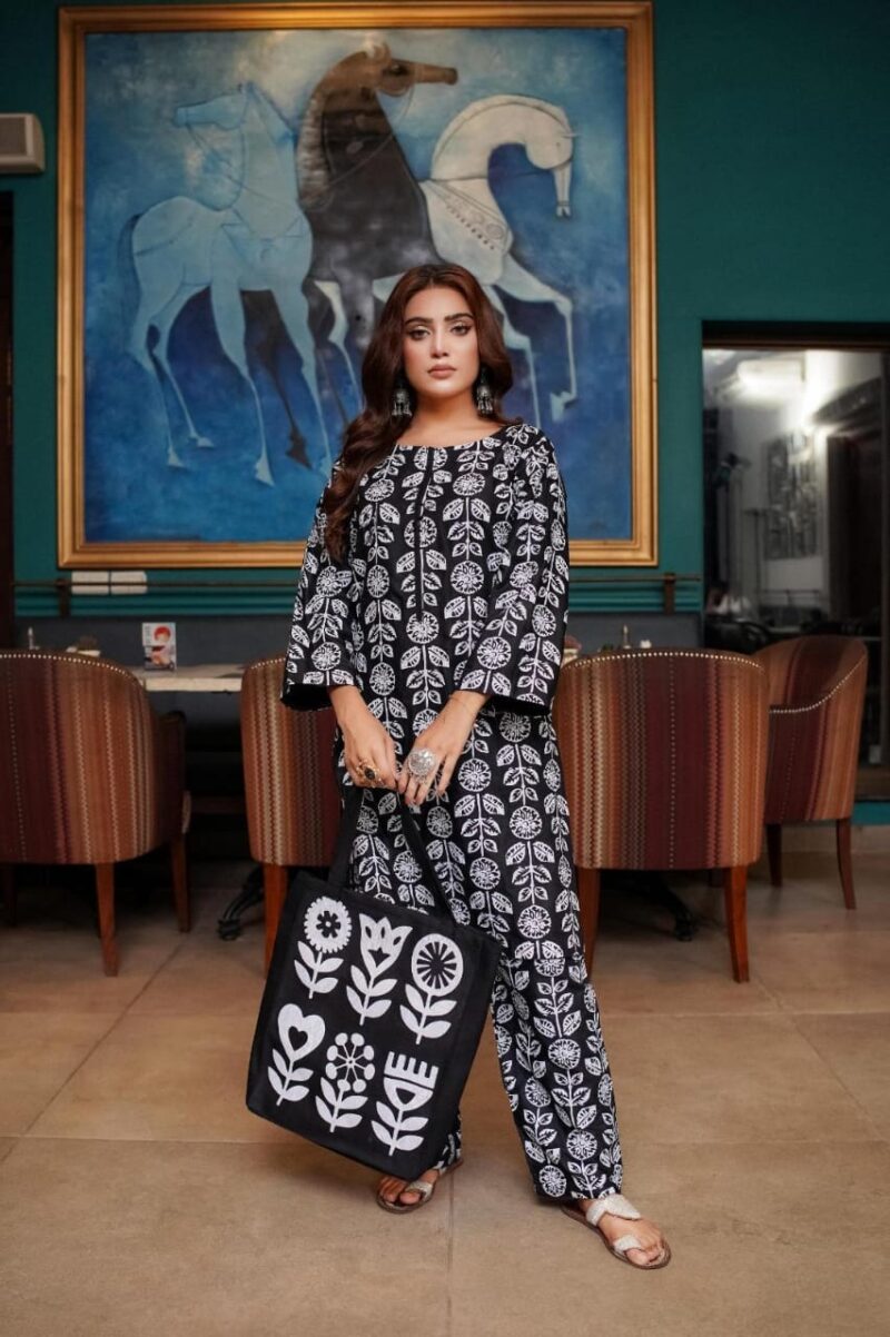 3 Pcs Women's Linen Stitched Block Printed Suit
