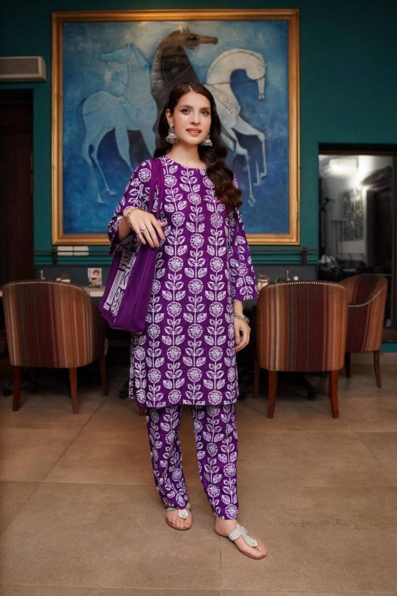 3 Pcs Women's Linen Stitched Block Printed Suit