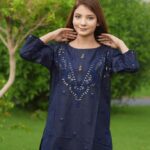 2 Pcs Women's Round Neck Cotton Fabric Embroidered Stitched Suit