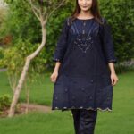 2 Pcs Women's Round Neck Cotton Fabric Embroidered Stitched Suit