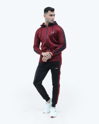 Pack Of 2 Men's Maroon Plain Hooded Neck Tracksuit