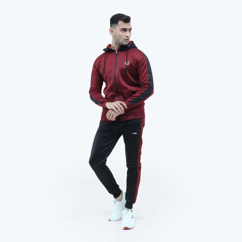 Pack Of 2 Men's Maroon Plain Hooded Neck Tracksuit