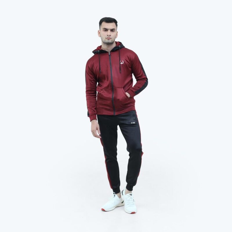 Pack Of 2 Men's Maroon Plain Hooded Neck Tracksuit