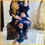 2 Pcs Women's Blue Linen Printed Shirt and Trouser