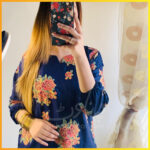 2 Pcs Women's Blue Linen Printed Shirt and Trouser