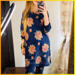 2 Pcs Women's Blue Linen Printed Shirt and Trouser