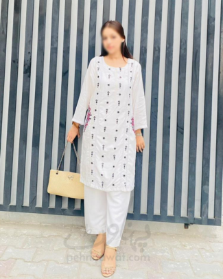 2 PCs Women's Linen Embroidered Round Neck Suit